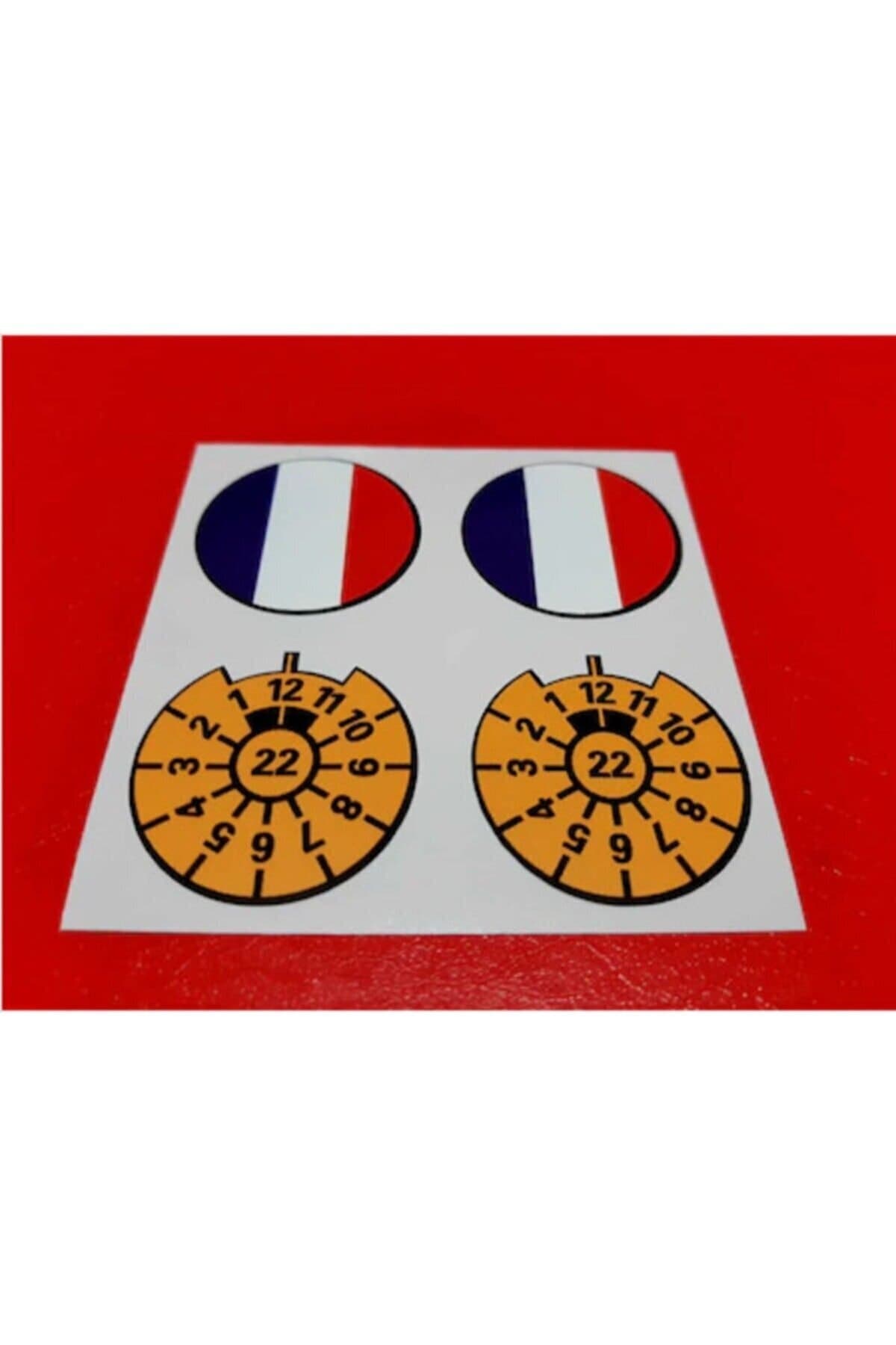 Fransa Bayraklı Plaka Pulu Sticker 4'lü – 2 Bayrak, 2 Pul