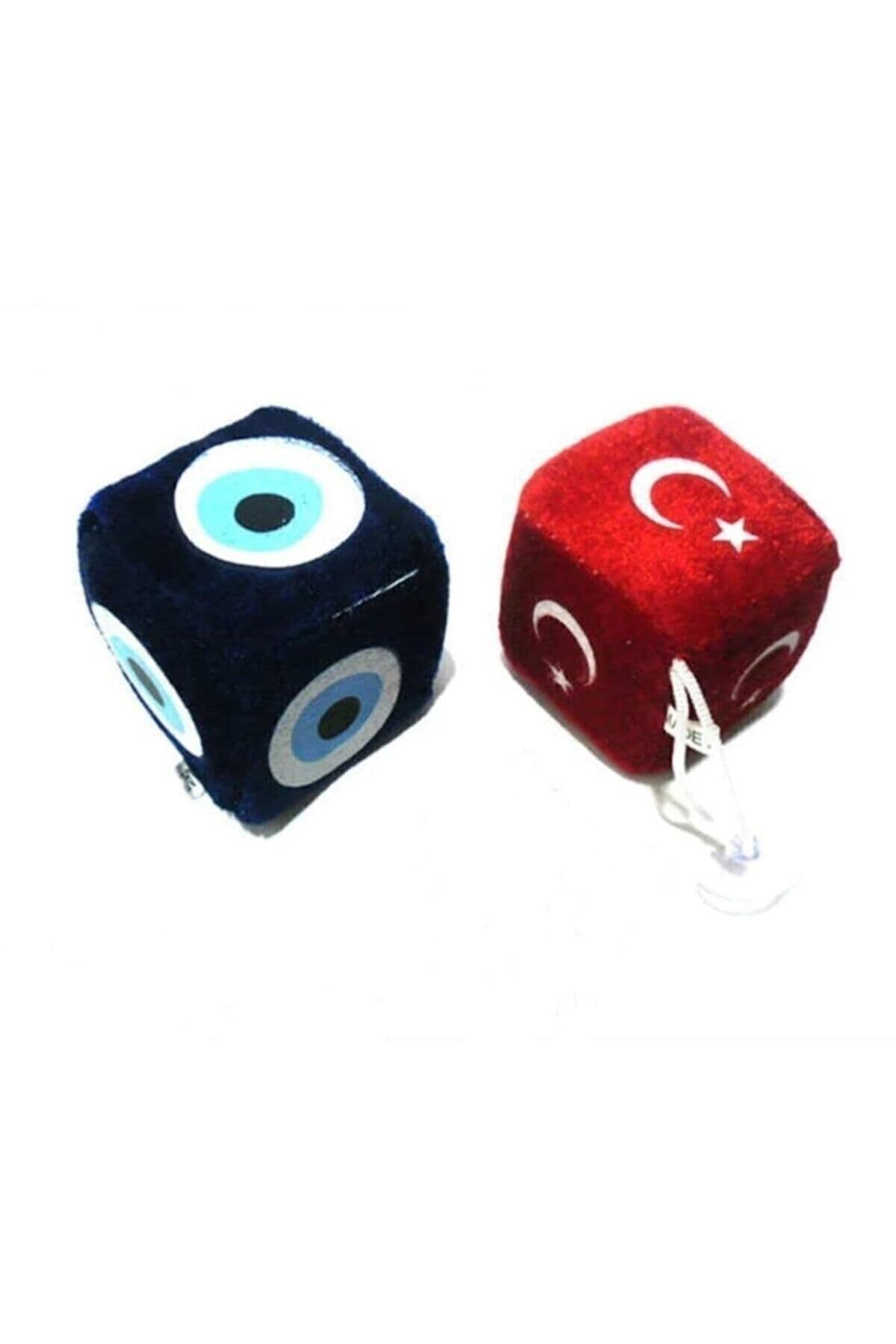 Küp Zar Ayna Süsü 2'li Set – Ay Yıldız ve Nazar Boncuğu, Peluş 6x6 cm