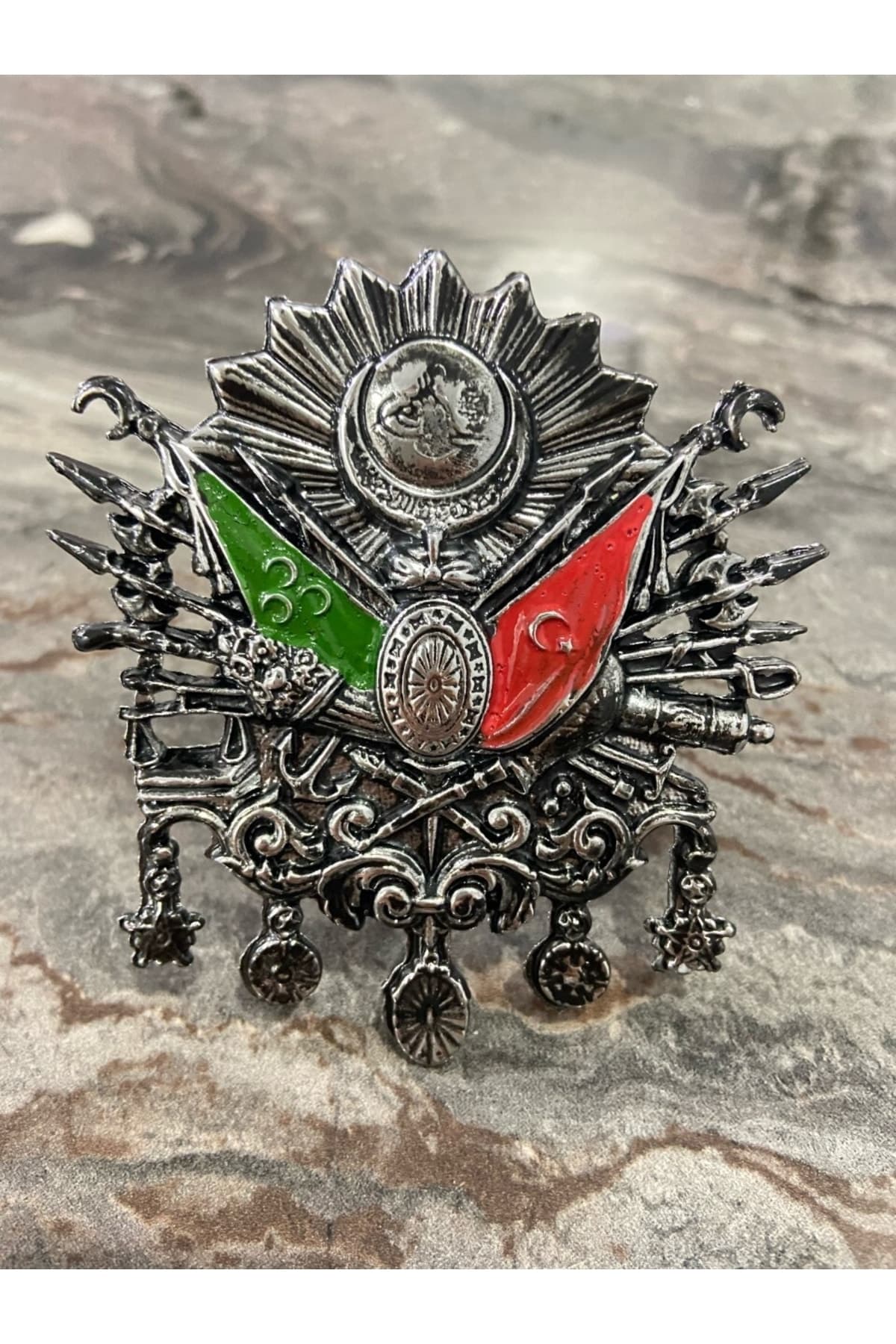 Osmanlı Tuğrası Metal Döküm Panjur Arması Orta Boy 9,5x8,5 cm – Gümüş Eskitme