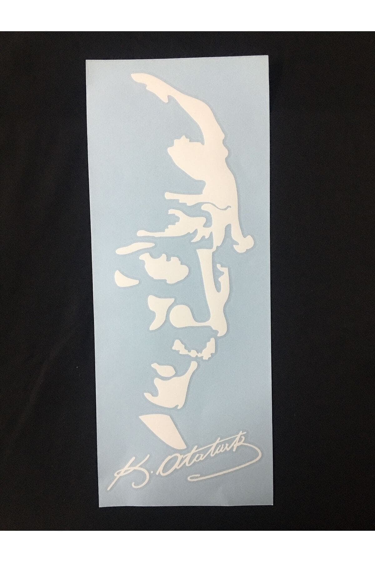 Kemal Atatürk Yüz ve İmza Sticker Beyaz (12x30 cm) – Vinil
